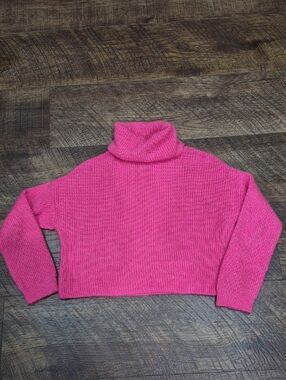 Sun & Moon Size Small Women's Hot Pink Turtleneck Cropped Sweater